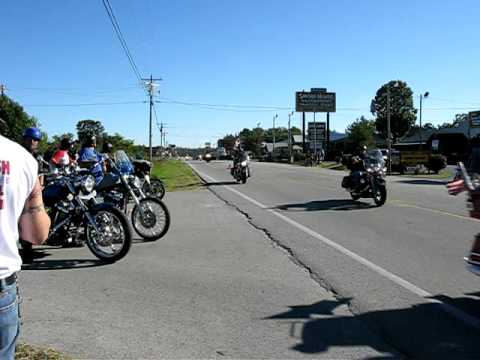 The 17th Annual Trail of Tears Motorcycle Ride September 18, 2010, Monteagel Tennessee in front of Jim Oliver's Smoke House on US Hwy 41A. Riders leave Chattanooga Tennessee near Lookout Mountain at 8 am ET and travel along the Tennessee River thru Tennessee Mountains and Hollows over to Florence Alabama the first day, then on to Tahlequah Oklahoma over the next two days. The route travels the original Trail of Tears Historic "Bell Route" which was one of the trails taken by Indians to the Oklahoma Territory in the late 1700's. Around 100 riders joined the ride in Monteagle at the Smoke House, where they stayed over on Friday Night, enyoyed the Kick Off party featuring Nashville Singer Songwriter Amanda Williams, slep in late, and caught the ride at 8:30 am on Saturday morning. The motorcycle ride passes thru Monteagle, Cowan, Fayetteville (stop for Lunch), Lawrenceburg, and stopping over in Florence Alabama for the first night. Next day the ride continues thru Corinth MS, Helena AR (Lunch stop), Pine Bluff, then Hot Springs AR for overnight. Third day on to Heavener OK (Lunch), then Tahlequah OK Cherokee Heritage Center for Welcome Ceremonies. Donations to the Trail of Tears Rememberance Fund is for Education Programs and Scholarships for Native Americans. www.youtube.com