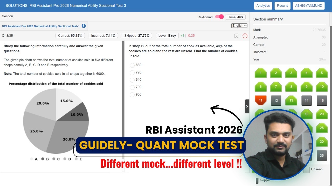 RBI Assistant Prelims 2026 | Guidely - Quant Sectional Mock Test 03 | Check Level #rbiassistant