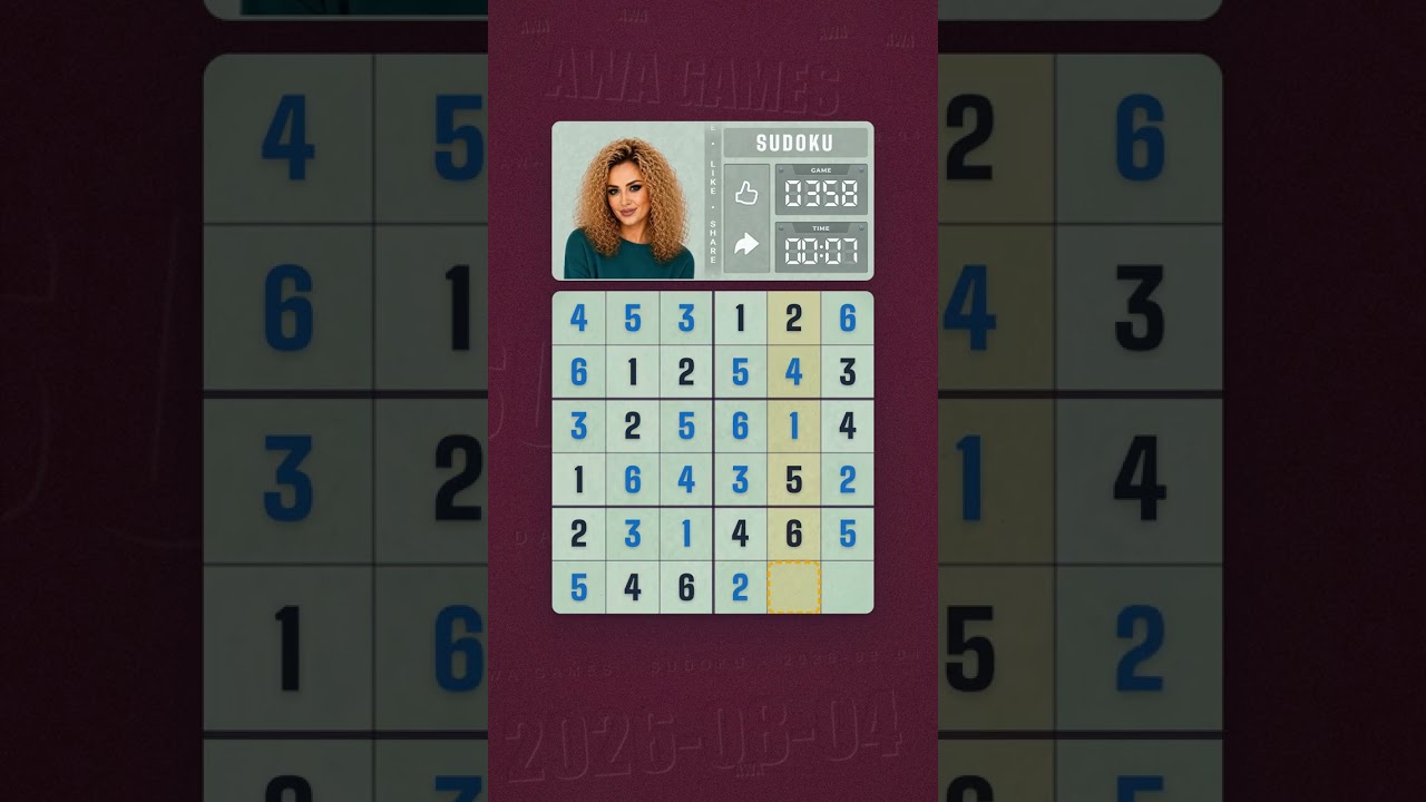 LinkedIn Mini Sudoku #358 solved board for August 4, 2026, 6x6 grid