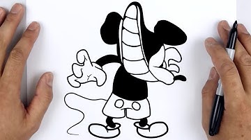 HOW TO DRAW CRAZY SUICIDE MOUSE (MICKEY) | Friday Night Funkin (FNF) - Easy Step By Step Tutorial