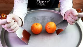 Orange ice cream rolls street food - ايسكريم رول على الصاج فاكهة برتقال