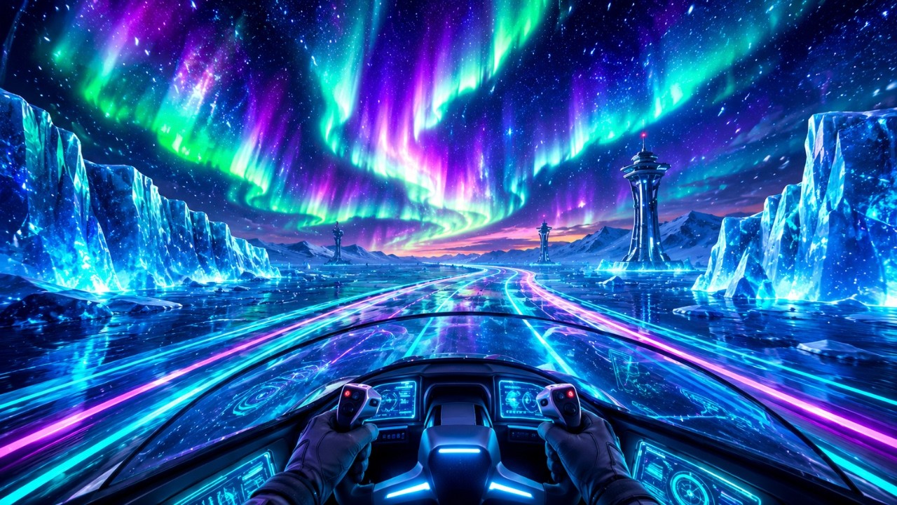 ❄️ Arctic Night Drive with Relaxing Music 🚗 | Aurora Borealis