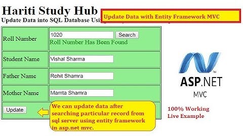 Update Data into Database Using Entity Framework in Asp.Net MVC | Hindi | Free Online Learning Class