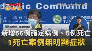 CTWANT 即時新聞》新增56例確定病例、5例死亡　1死亡案例無明顯症狀