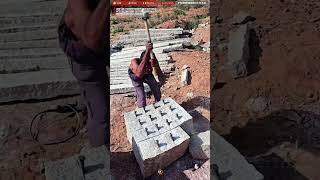 Skilled Worker Splits Massive Granite Blocks Through A Traditional Stone Process