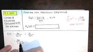 Problem 9.7.024 - Find nth Maclaurin polynomial. (sum of geometric power series) - Calc II HW Help