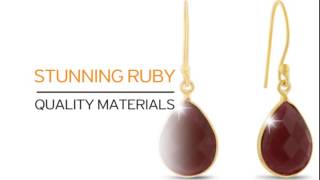 12ct Ruby Teardrop Earrings in 18k Gold Overlay - FREE Matching Necklace! - SuperJeweler.com