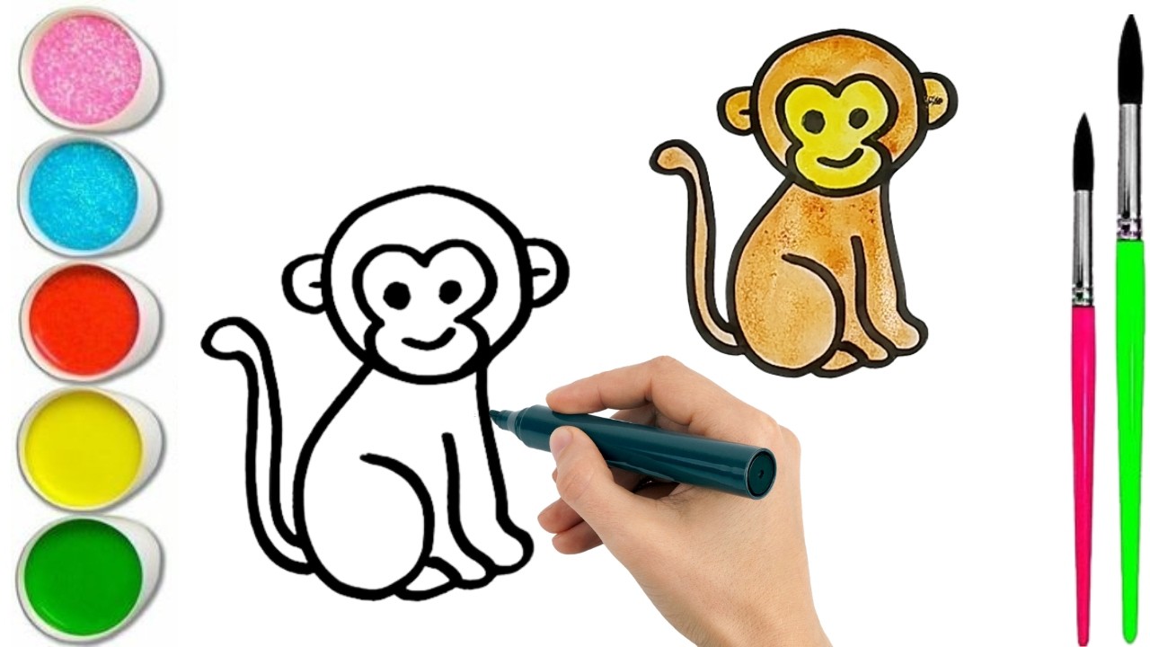How To Draw  cute Monkey Drawing, Painting & water Coloring For Kids and Toddlers_🌈🎨