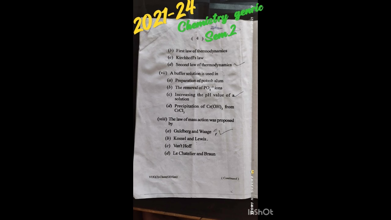 VBU B. SC semester 2 chemistry generic