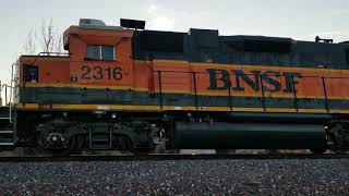 BNSF local oil train with ATSF 183 and BNSF 2316 GP38-2 heads north past Rosedale Hwy overpass