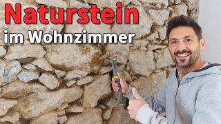 BRUCHSTEINMAUER sanieren - SICHTSTEIN freilegen - im Wohnzimmer