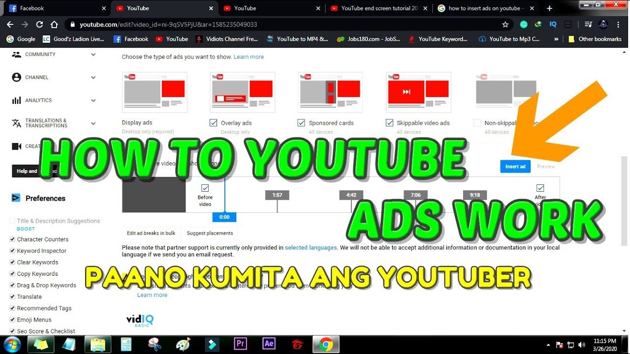 HOW TO INSERT ADS IN YOUTUBE VIDEO  (ADVERTISEMENT COMMERCIAL)