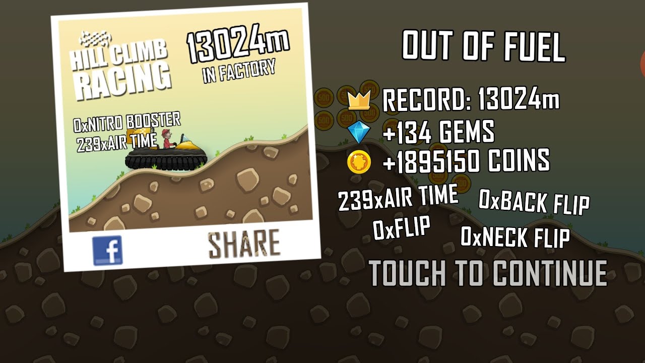 Hill Climb Racing. Hovercraft & Factory — 13024m (WR)