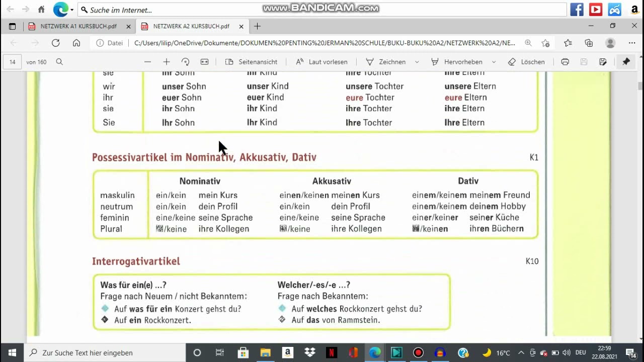 POSSESIVARTIKEL IM NOMINATIV, AKKUSATIV DAN DATIV