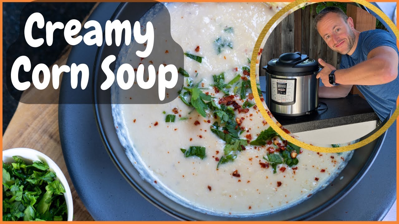 Creamy corn summer soup in the Instant Pot or pressure cooker. All Trader Joe’s ingredients.