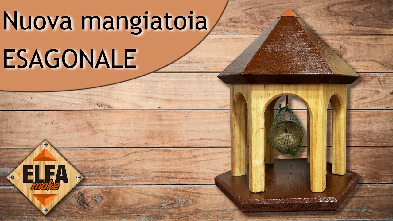 Darlux - Mangiatoia per uccelli, forma esagonale, in legno, colore: marrone/ rosso