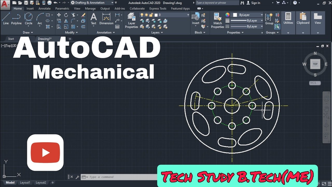 AutoCAD Mechanical Practice Drawing | AutoCAD 2D Tutorial In Hindi ...