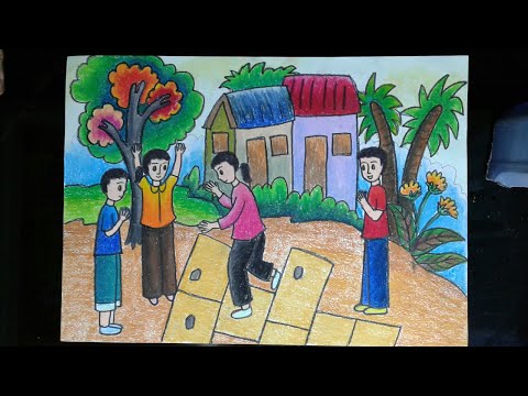 Vẽ tranh trò chơi dân gian (chơi nhảy lò cò )