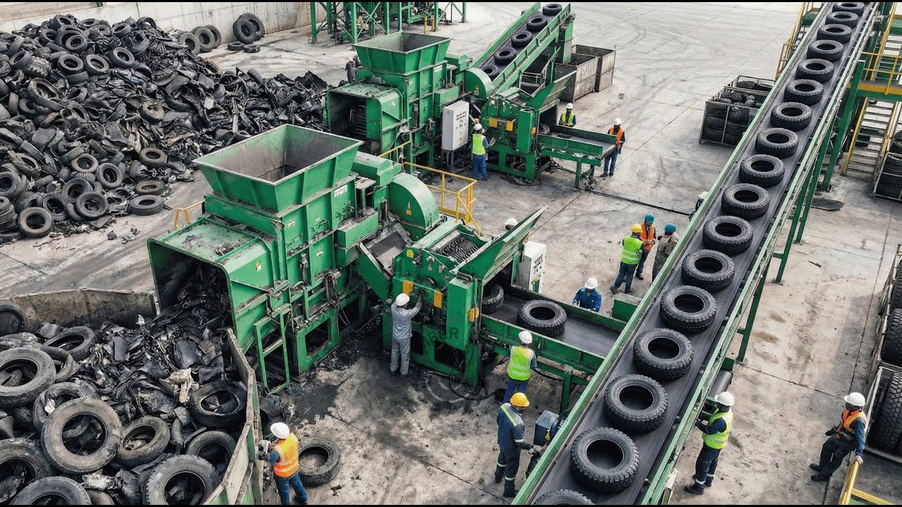 Inside the Recycle Factory How Millions of Old Tires Become Contruction Material  Full Process #17