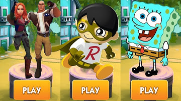 Tag with Ryan Yellow Titan vs Blue Spongebob Sponge on the Run vs Jumanji Epic Run - Gameplay