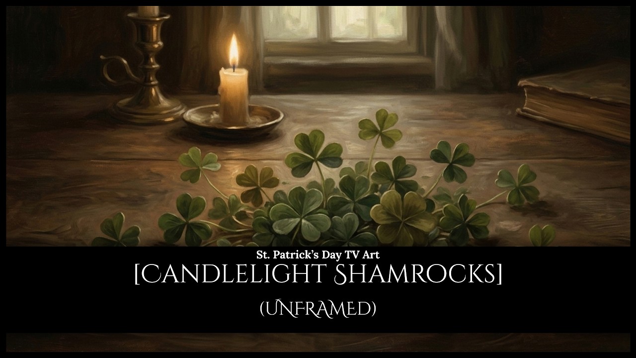 Candlelight Shamrocks | Moody St. Patrick’s Day Vintage Oil Painting | Fated TV Art