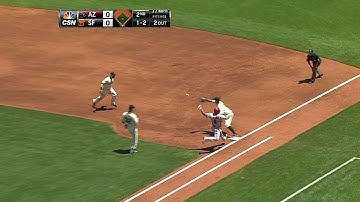 ARI@SF: Scutaro tosses the ball with his glove