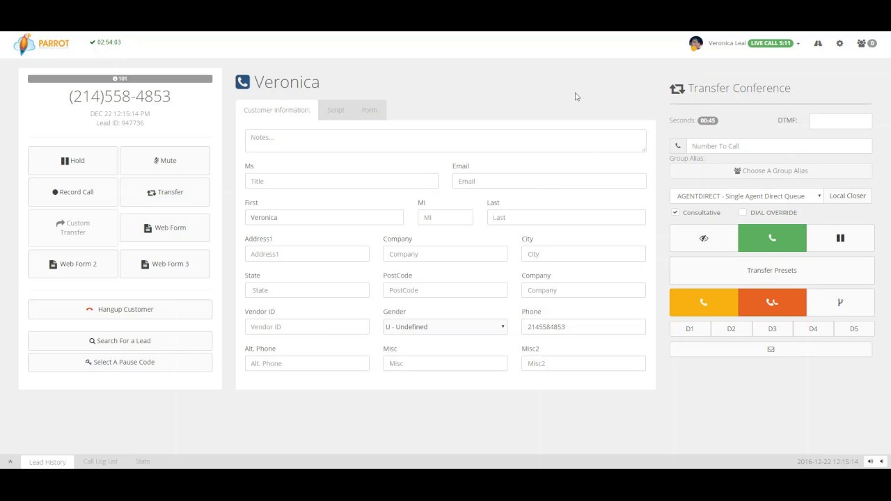 Transfer Screen Overview in EVS7's Parrot Dialer - YouTube