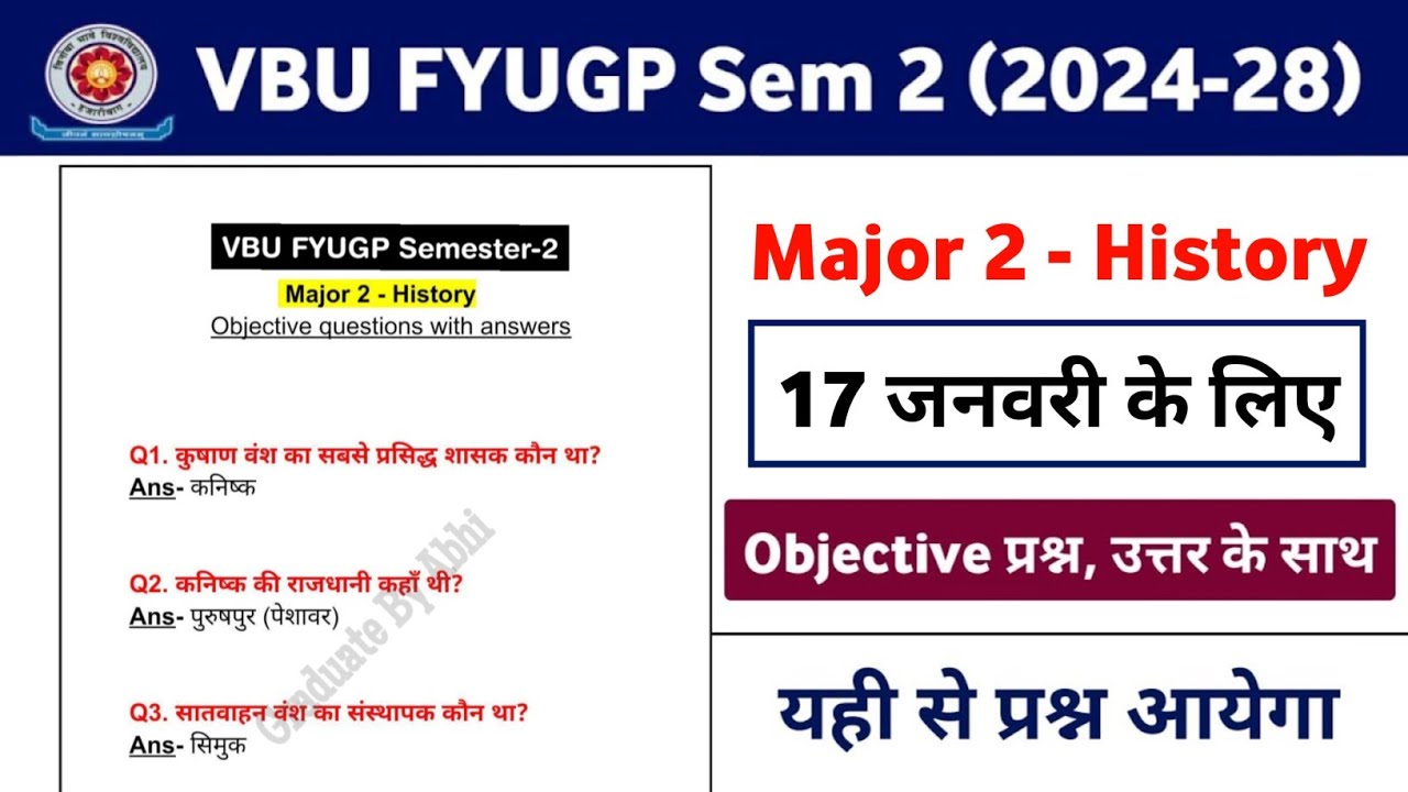 VBU FYUGP Sem-2 (2024-28) Major 2 - History Objective Questions With Answers | MJ-2 - History MCQ