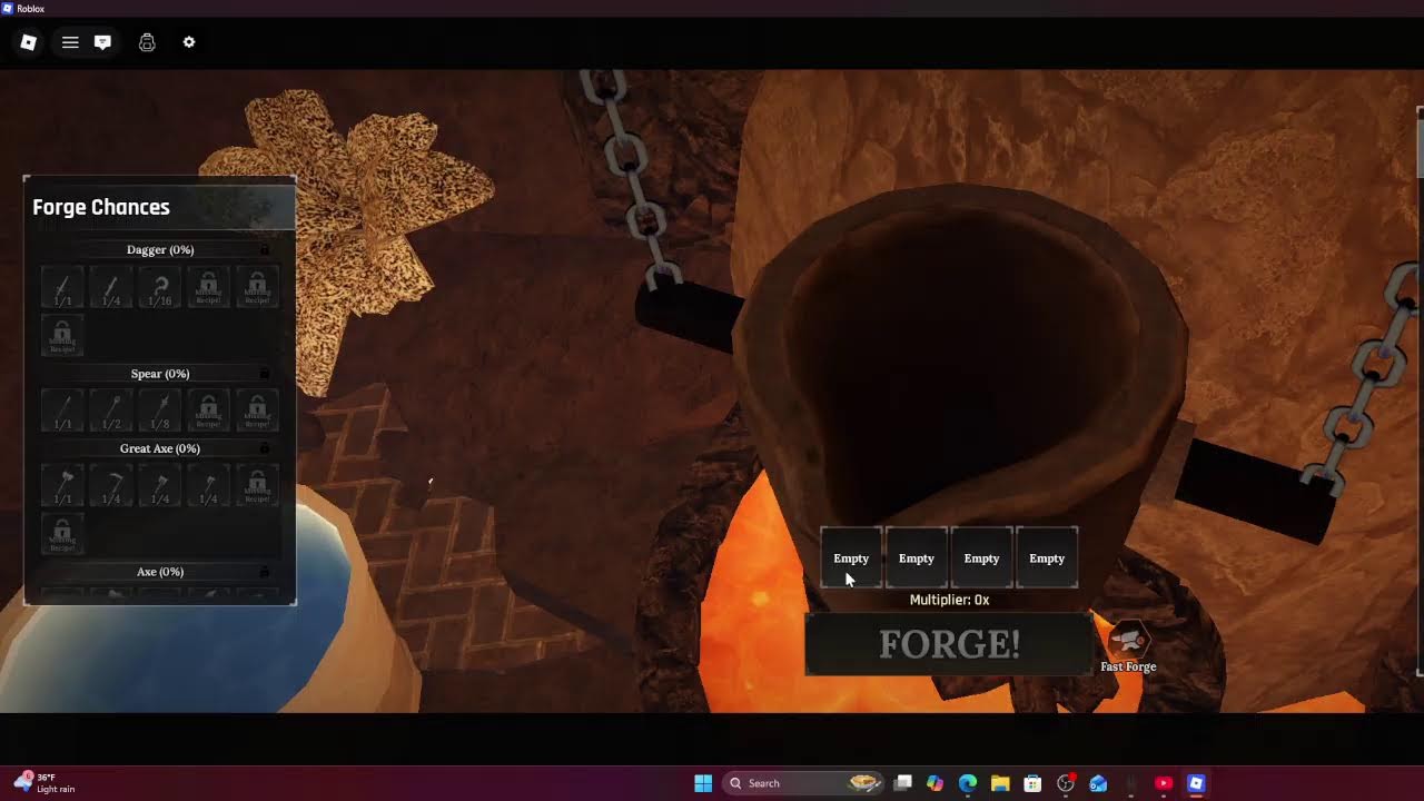 grinding for prismatic pickaxe in the forge