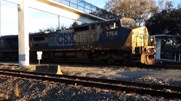 CSX #7764 RARE DASH 8 PULLS OUT OF MONCRIEF YARD WITH 4 ENGINES THEN BACKS BACK IN AND NS PULLS UP