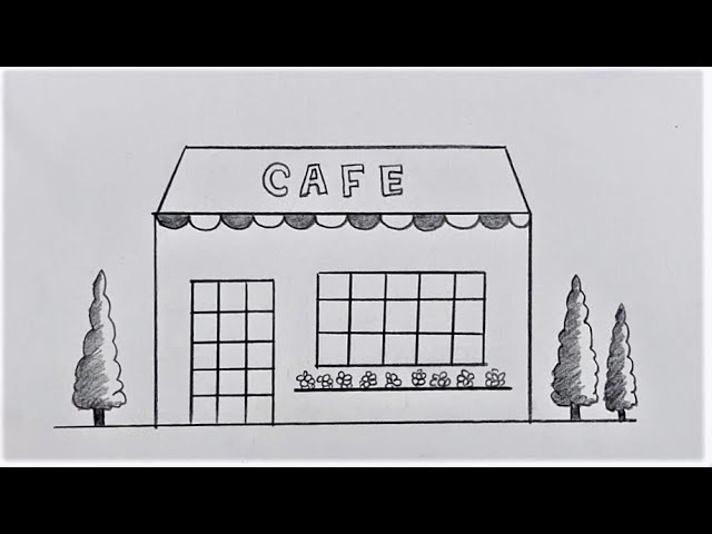 How to draw a Cafe House | Easy Drawing tutorial | Pencil drawing class=