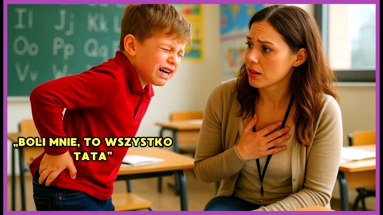 The boy cries in pain. I can't sit, teacher, it hurts so much! It's my father's fault!