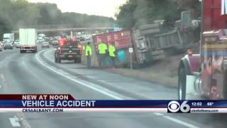 Tractor-trailer rolls over on the Thruway
