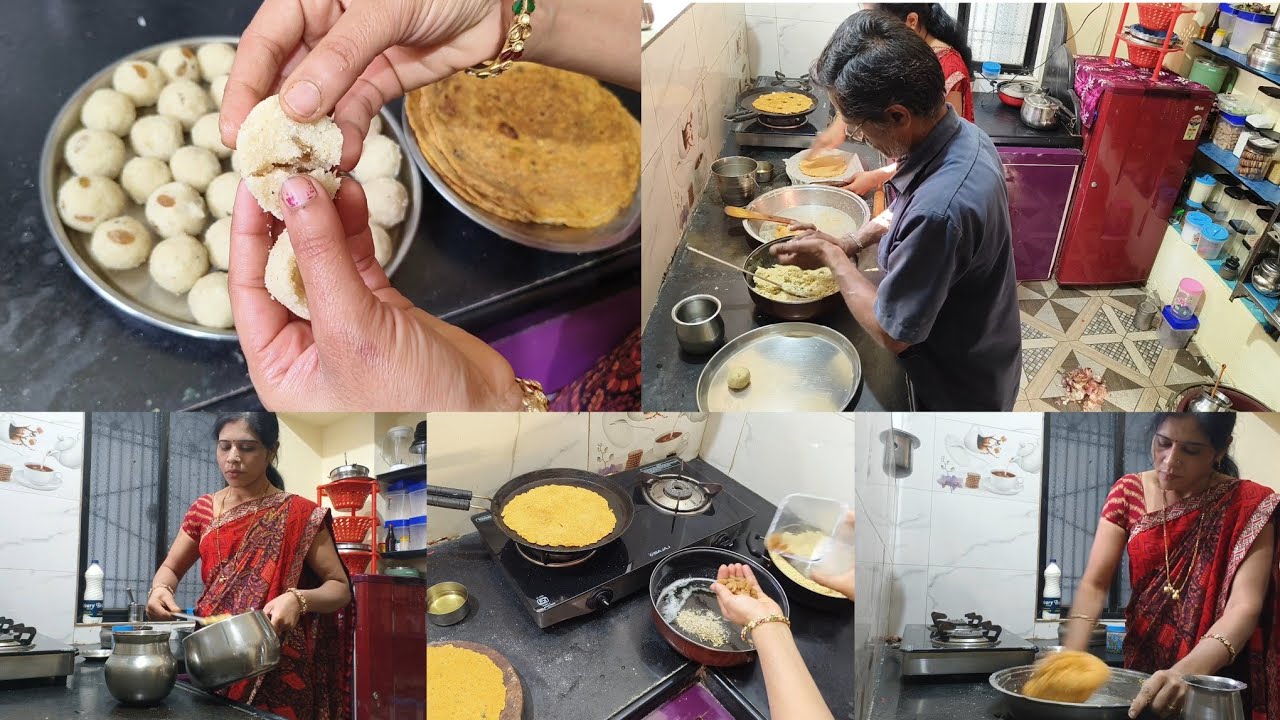 #दिनेशच्या🙋फर्माईश वर दोघांनी मिळून बनले 😃 पाकातले रवा लाडू धपाटे😋साताऱ्याला🙇 निघाले बॅग भरली