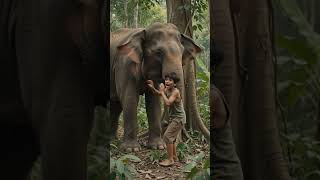 Hunters chase elephant through jungel