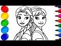 Belajar Cara Menggambar dan Mewarnai Princess Elsa and Anna Frozen - Untuk anak anak - Learn Colors
