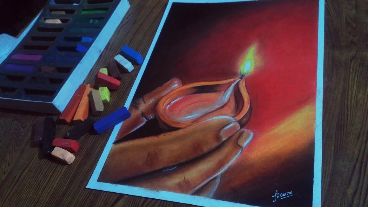 Draw with chalk pastels // Drawing oil lamp in chalk pastels YouTube