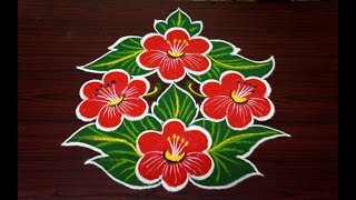 Beautiful flower rangoli design || simple rangoli designs with 7x4 dots || beginners kolam designs screenshot 5