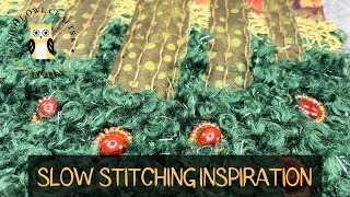 Slow Sching Fabric Art - Fabric Collage Landscape With Hand & Bead Embroidery Sches