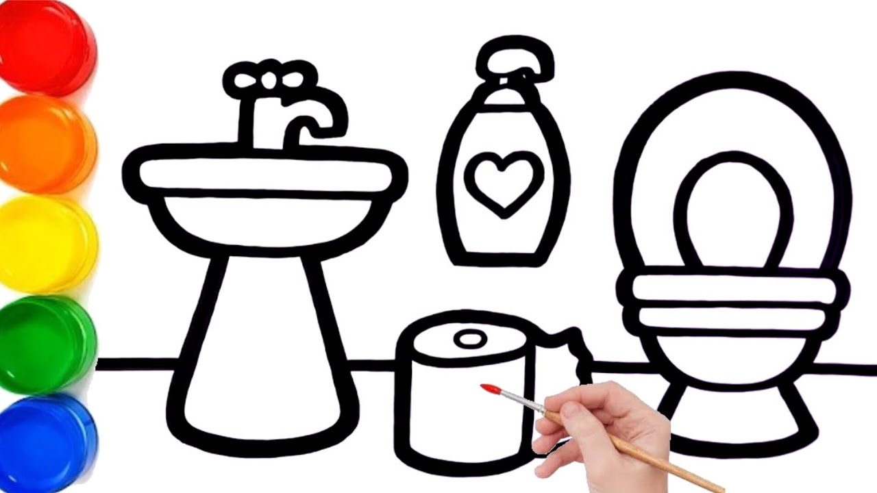 Drawing and Coloring Bathroom, And Toilet for Kids | Draw Dolls Tv