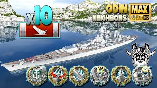 Battleship Odin: 10 ships destroyed on map Neighbors - World of Warships
