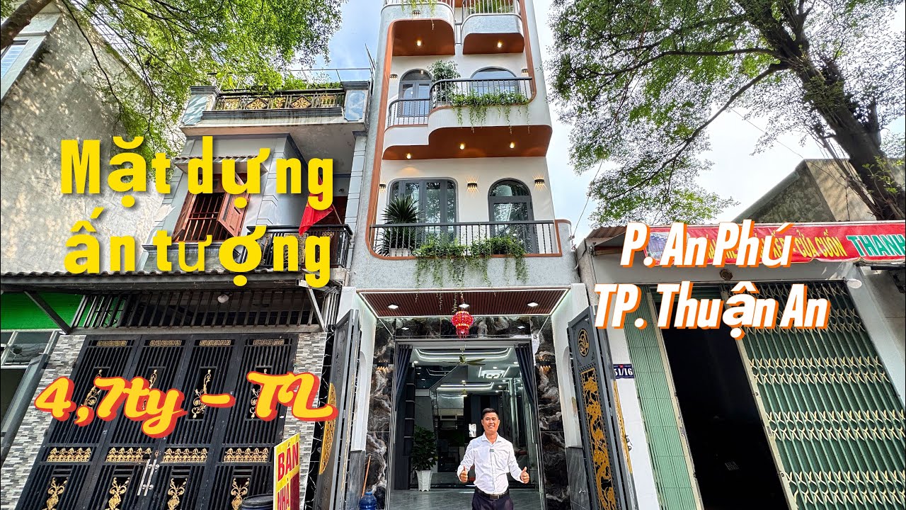 Bán nhà An Phú, Thuận An. 1 trệt 2 lầu, Mặt dựng ấn tượng . Giá chỉ có 4,7ty còn TL. Sổ hoàn công. 