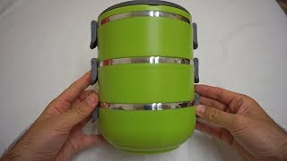 Hengli - 3 Pieces Lunch Box with handle (2100 ml, Stainless Steel, heat-keeping)