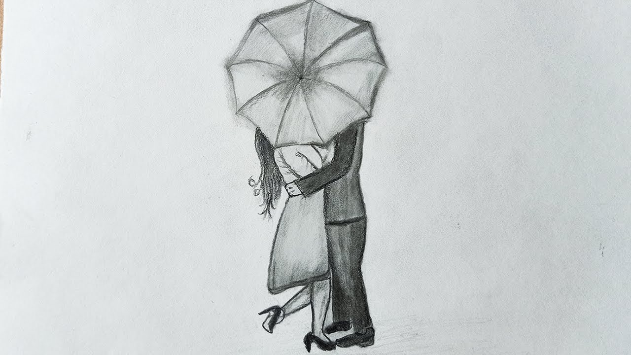How To Draw A Boy Girl In A Umbrella Step By Step Pencil Sketch Riya Drawing Academy Youtube