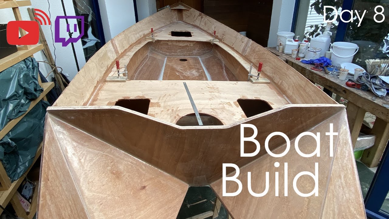 Deck glassing Building a plywood boat LIVE DAY 8 YouTube