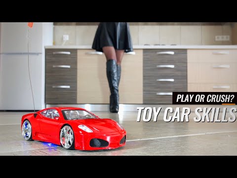 Playful Toy Car Crush! Satisfying Over Knee High Heeled Boots Crushing Food and Toys! ASMR