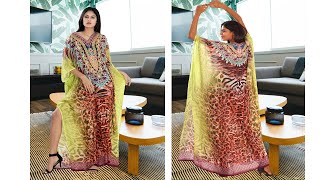Imaginative Tiger Skin Print with Necklace design embellished Maxi Silk Kaftans screenshot 3