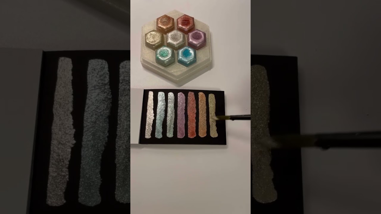 Watercolor swatching, metallic shimmery paints (paints by Lisilinka) 