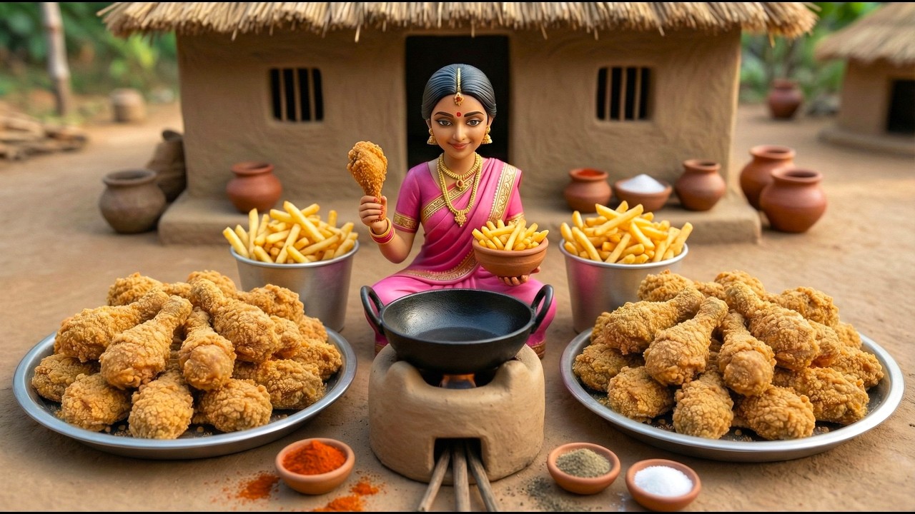 Miniature Doll massive KFC style fried chicken Cooking ASMR | Indian Village Tiny Kitchen Story