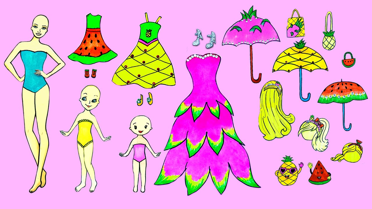 de fruits Mother Daughters Festival Fruit Dresses Paper Dolls Dress